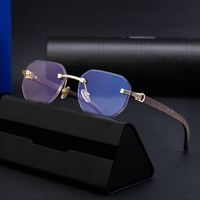 Lunettes de soleil KAJILA rétro vintage sans monture, verres taillés en diamant, branches effet bois, protection UV400, pour femmes et hommes