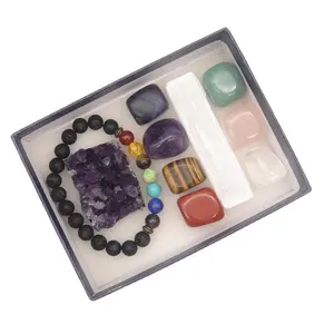 Wholesale Seven Chakra Box Set Tumbled Stones Crystals Healing Stones Amethyst Selenite Wand Spiritual Products