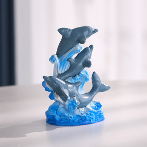 Figurines de dauphins en résine, 3 pièces, design vague bleue, décoration d'aquarium, ornement de style méditerranéen moderne - Product Image 3
