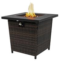 Table de foyer au gaz naturel en métal tressé carré de 28 pouces avec verre, 50000 BTU, écologique, pour jardin et fêtes en extérieur