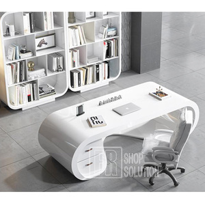 Scrivania Moderna Bianca su Misura con Bordi Curvi per CEO e Manager - Product Image 1