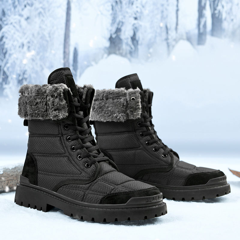 Botas masculinas com frente de couro, novas botas pretas de inverno quentes