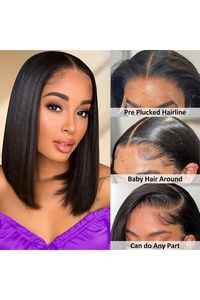 Pelucas de Cabello Humano Virgen Brasileño 13x4 Cortas, Doblemente Tejidas, con Frente de Encaje Transparente, Estilo <span class=keywords><strong>Bob</strong></span> Liso para Mujeres Negras, Venta al Por Mayor - Product Image 3