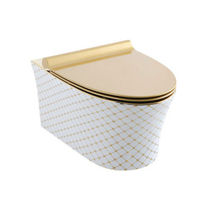 Inodoro de Pared con Diseño Europeo Elegante, Ahorro de Agua, con Sifón en P, de Una Pieza, Color Dorado - Product Image 1