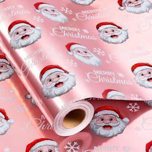 MAYPLUSS Pink Christmas Wrapping <b>Paper</b> 17in X 33ft Santa Design Coated <b>Paper</b> Gift <b>Wrap</b> for Holiday Season - Product Image 1