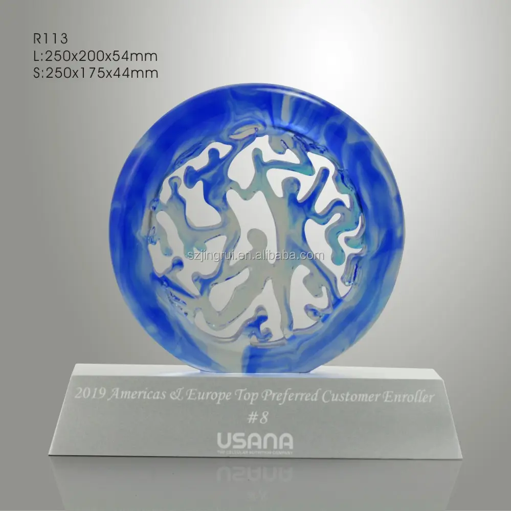 Exquisite Custom Shape Blue Liuli Crystal Art Trophy Award Plaque For Technique Reference Only