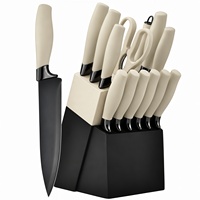 Ensemble de couteaux de cuisine japonais TOALLWIN avec bloc, manche en caoutchouc et acier inoxydable, couteaux de chef
