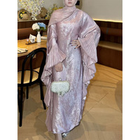 Robe Abaya de luxe scintillante et métallisée avec manches évasées à volants, tenue de soirée modeste pour femmes musulmanes