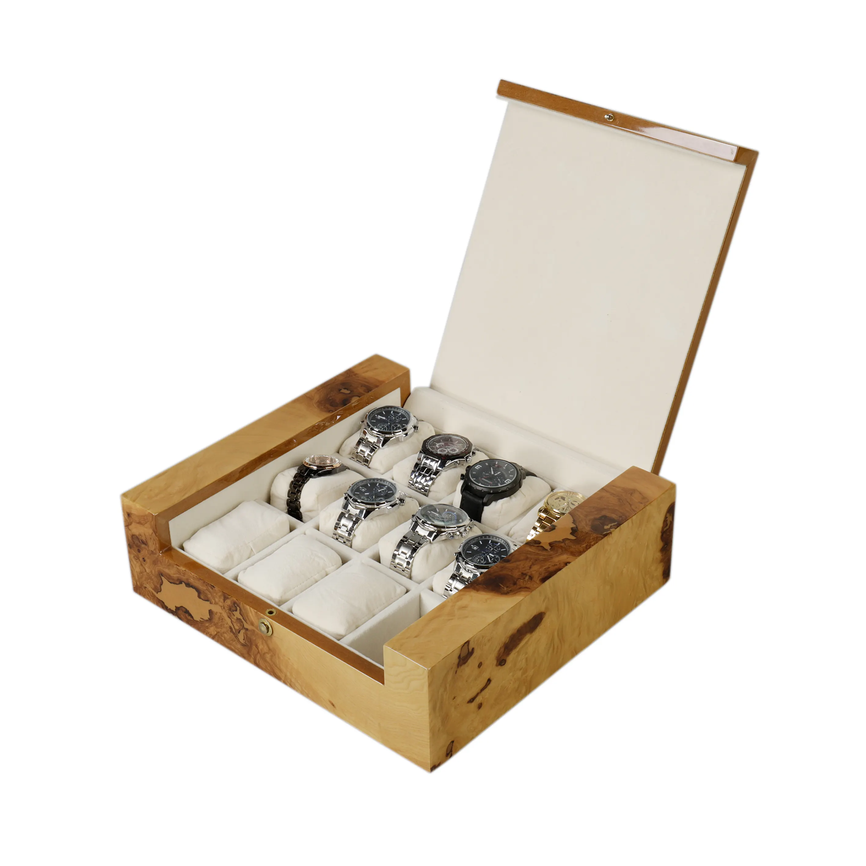 Ds 12 Zetels Horloge Doos Hoge Glossy Varnish Horloge Geschenkdoos Luxe Horloge Box Organizer Met Kussens