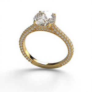 Round Brilliant Cut Solitaire Engagement <b>Ring</b> 18K 14K Gold Plated Pave Round Brilliant Cut Lab Grown Diamond Shank <b>Ring</b> <b>Band</b> - Product Image 2