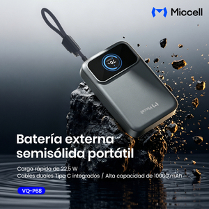 Cargador Portátil Miccell 10000 mAh Semi-sólido, Cable 3 en 1, Carga Inalámbrica Magnética Rápida de 22.5W <span class=keywords><strong>para</strong></span> Móvil y Reloj - Product Image 2