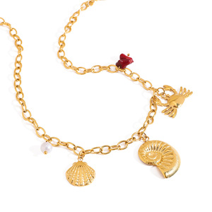 Collar con colgante de concha de cangrejo de acero inoxidable con cierre de marinero, dijes en tono dorado para mujer, joyería de moda - Product Image 1