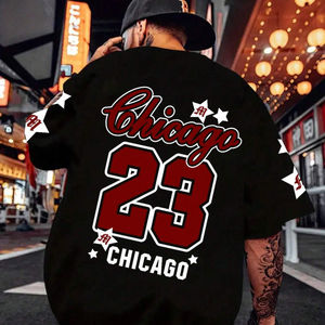 Personnalisé de haute qualité hommes col montant grande taille T-Shirt 100% polyester décontracté mode 23 anglais impression goutte épaule T-Shirt pour hommes - Product Image 1