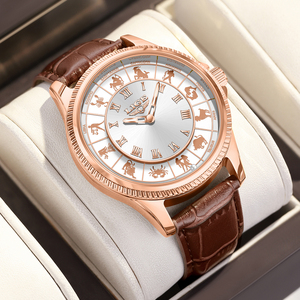 <span class=keywords><strong>Montre</strong></span> d'affaires pour <span class=keywords><strong>homme</strong></span> LG89273, 12 constellations du zodiaque, chiffres romains, bracelet en cuir lumineux, design simple de dessin animé, cadran à aiguilles - Product Image 1