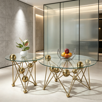 Table basse de salon au design unique, mobilier d'intérieur de luxe, table à thé nid d'abeille, structure en acier inoxydable, forme ronde, ensemble de tables basses en verre pour hôtel