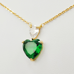 Kalung liontin mode lucu merah muda putih dan zirkon hijau hadiah Hari Valentine untuk pacar romantis cinta hati pesona perhiasan - Product Image 5