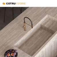 Îlot de cuisine en travertin beige naturel de luxe haut de gamme d'Italie, comptoir personnalisé, dalle de pierre pour plan de travail