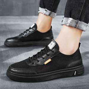 Men's <b>White</b> <b>Lace</b>-up Sneakers Summer Mesh Breathable 2025 New Hollow Casual Sports Thin Work Board Shoes - Product Image 3