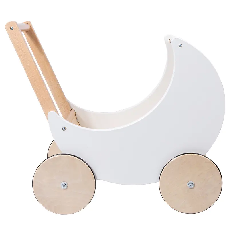 New Nordic wooden white moon stroller children's hand push walker toy