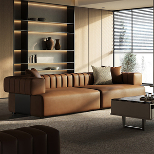 Ensemble de canapés modulaires en forme de L capitonnés de style Chanel, luxe moderne - Canapé sectionnel minimaliste haut de gamme en cuir véritable pour salon - Product Image 2
