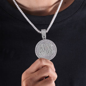 Personnalisé Glacé 5A Zircon Baguette Diamant Milliards Grand Pendentif à Charme Unisexe Fine Forme de Cercle Collier pour Fête Bijoux en Laiton - Product Image 5