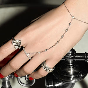 Daidan yüzük bilezik 2 in 1 ayarlanabilir yuvarlak zirkon gümüş 925 el zincir bilezik - Product Image 5