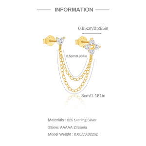 Pendientes de Plata de Ley S925 con Estrella de Cuatro Puntas y Circonita Cúbica en Forma de Corazón, Pendientes Dobles con Circonita Cúbica para Mujer, Joyería Fina - Product Image 6