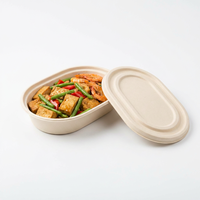 Boîte à collation ovale robuste de 700 ml en bagasse de canne à sucre, écologique, jetable, avec couvercle, micro-ondable, pour fruits, idéale pour la vente au détail professionnelle