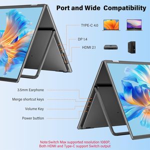 Moniteur portable double InnoView 23,8 pouces, 100% SRGB, 4K 3840x2160P, 315° réglable, pliable, panneau IPS, haut-parleurs intégrés, 2 USB - Product Image 5