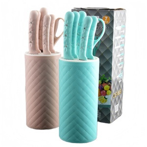 Ensemble de couteaux de cuisine multi-usages 7 pièces en acier inoxydable avec bloc de rangement et ciseaux pour la cuisine à domicile - Product Image 1
