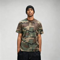 T-shirt camouflage personnalisé en coton 100% lourd 270 g/m², style rétro streetwear, coupe ample et courte, imprimé intégral, pour homme
