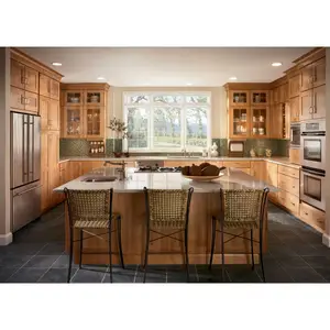 Canada Style Red Oak Glazed Customized Kitchens Design Solid Wood Kitchens Cabinet