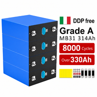 Sel Baterai LiFePO4 MB31 314Ah 3.2V Grade A dari Italia, Stok EU, DDP, untuk Solar Rumah ESS, Termasuk Busbar, Mur, dan Epoxy, Tersedia dalam Kemasan 4pcs, 8pcs, 16pcs, 32pcs