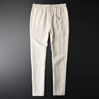 Haute qualité hommes pantalons en lin hommes coton respirant été plaine taille élastique loisirs pantalon en lin personnalisé
