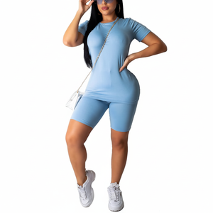 Ropa de verano para mujer, camisola holgada y cómoda, chaleco de cuello redondo, traje corto - Product Image 1