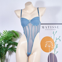 Soldes Exceptionnelles Saint-Valentin : Combinaison Sexy Femme Amincissante, Entrejambe Ouvert, Résille, Taille Haute, Découpes, Sans Bretelles