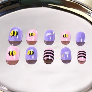Vente en gros de pointes d'ongles courtes Honey Girl Faux ongles à presser mignons de couleurs roses pour enfants <span class=keywords><strong>pastel</strong></span> petite taille violet faux ongles - Product Image 2