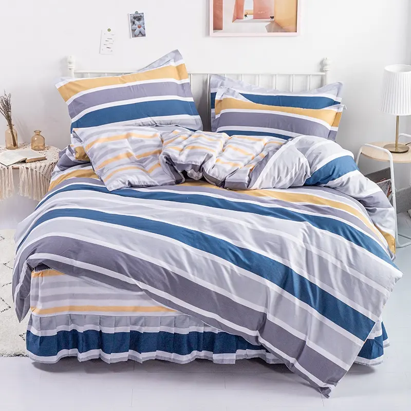 RTS quilted cotton digital printing hotel blue pink elastic bed sheet skirt bedskirt 100% cotton