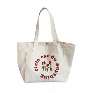 Sac à bandoulière en toile motif tulipe mignon, sac fourre-tout en coton réutilisable pour étudiants, décontracté et simple, avec logo personnalisé imprimé - Product Image 1