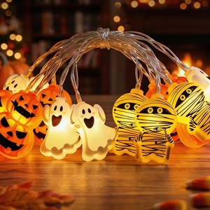 Luces LED de Cadena para Halloween, Diseño 3D de Calabaza, Calavera y Fantasma, Funcionan con Pilas, para Decoración Festiva Sorpresa - Product Image 1