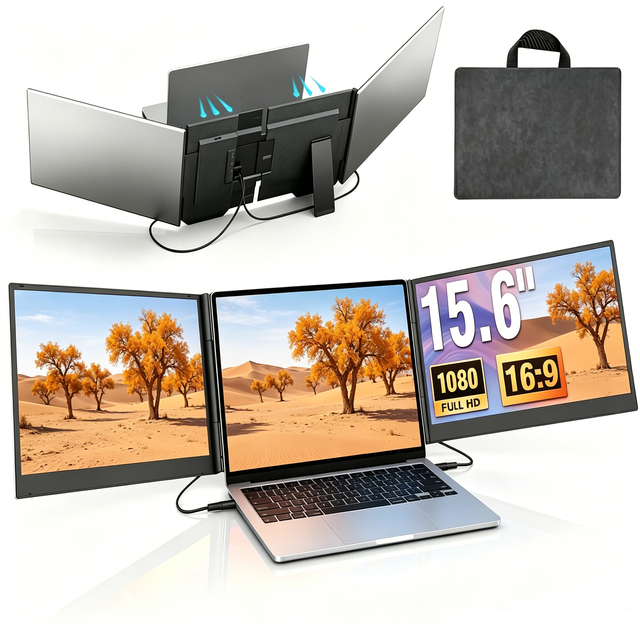 15.6 Inch Triple Laptop Screen Extender 1080P Narrow Frame True Color Dual Portable Monitor for Mac/Windows,Fit 13-17.3  Laptops