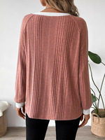 Pull décontracté à manches longues en tricot côtelé contrastant noir et blanc pour femme – Vente en gros usine