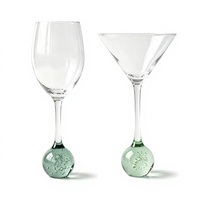 Raymond OEM Premium Kristallen Rode Wijn- & Martini Glazenset Lichtgroen & Groene Bubbelbalvoet. voor Thuis, Bar & Restaurant.