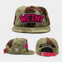 Premium WEINI Custom Brand 5-panel camouflage snapback pet roze & zwart 3D reliëf borduurwerk streetwear pet lage minimale bestelhoeveelheid OEM