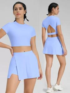 Set da Palestra 2 Pezzi per <span class=keywords><strong>Donna</strong></span>, <span class=keywords><strong>Estivo</strong></span>, Personalizzabile con LOGO, Maglietta a Maniche Corte in Cotone e Minigonna, Completo Loungewear - Product Image 2