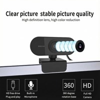 Kamera Web PC HD 1080P dengan Mikrofon Penutup Webcam Melingkar untuk Perlindungan Privasi Webcam USB Plug and Play