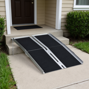 Rampe d'accès portable pour fauteuil roulant, 4 pieds, en aluminium, pliable, avec revêtement moquetté, pour usage intérieur et extérieur - Product Image 2