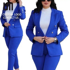 Ensemble Tailleur <span class=keywords><strong>Femme</strong></span> Décontracté et Élégant B2B OEM : Veste <span class=keywords><strong>Blazer</strong></span> Droite Double Boutonnage et Pantalon Longueur Cheville - Nouvelle Mode à Vente Chaude - Product Image 1