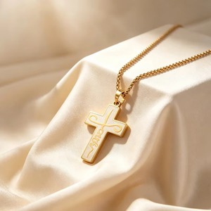 Pendentif Croix de Foi en Acier Inoxydable Plaqué Or 18K, Bijou Religieux, Cadeau de Baptême et d'Anniversaire pour Femmes et Hommes - Product Image 1