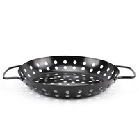 Wajan Panggang Baja Karbon Anti Lengket Berlapis Keramik Hitam, Nampan BBQ, Alat BBQ Luar Ruangan, Keranjang Panggang Sayuran, Aman untuk Oven, Restoran